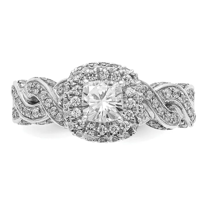 Rings Goldiacom 14K White Gold Diamond Cushion CZ Halo Engagement Ring