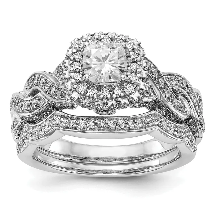 Rings Goldiacom 14K White Gold Diamond Cushion CZ Halo Engagement Ring