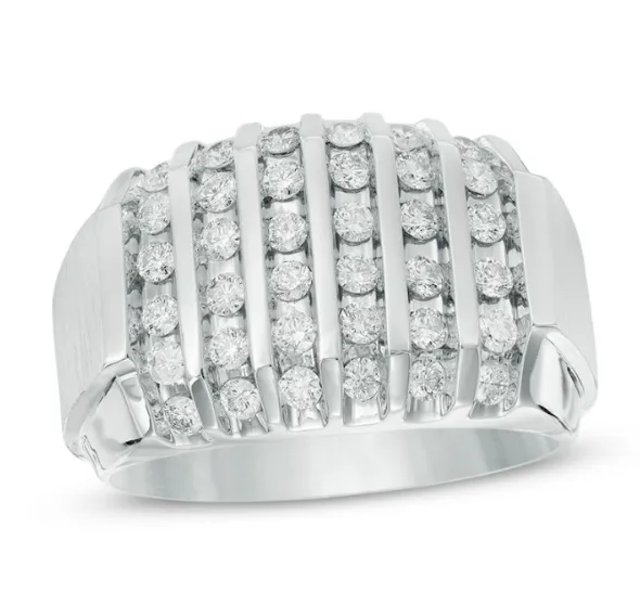 Rings Goldiacom 2329 Mens 1 CT TW Diamond Vertical MultiRow Ring in 14K White Gold Rings Goldiacom 2329 Mens 1 CT TW Diamond Vertical MultiRow Ring in 14K White Gold