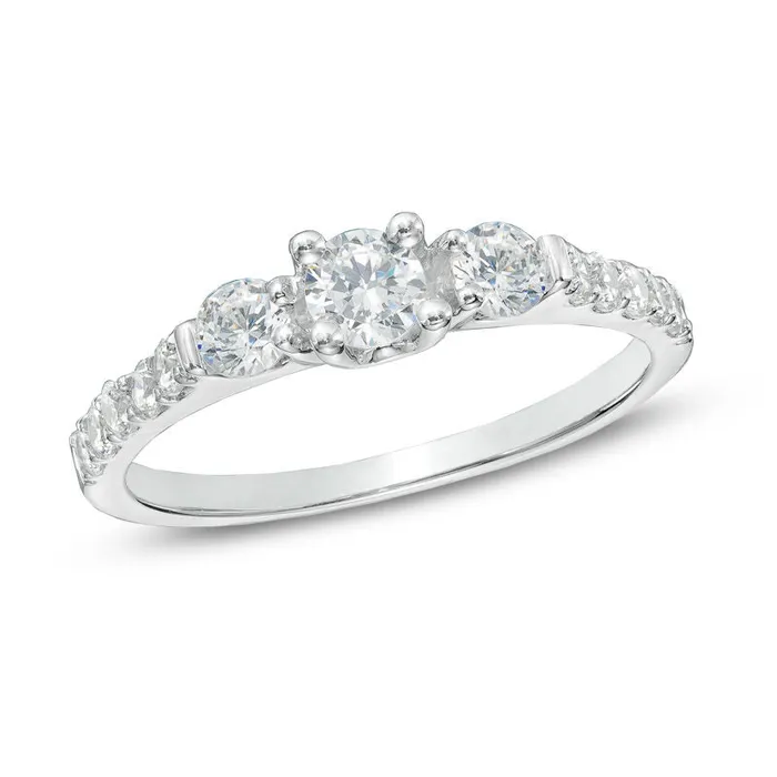 Rings Goldiacom 34 CT TW Diamond Three Stone Engagement Ring in 14K White Gold Rings Goldiacom 34 CT TW Diamond Three Stone Engagement Ring in 14K White Gold