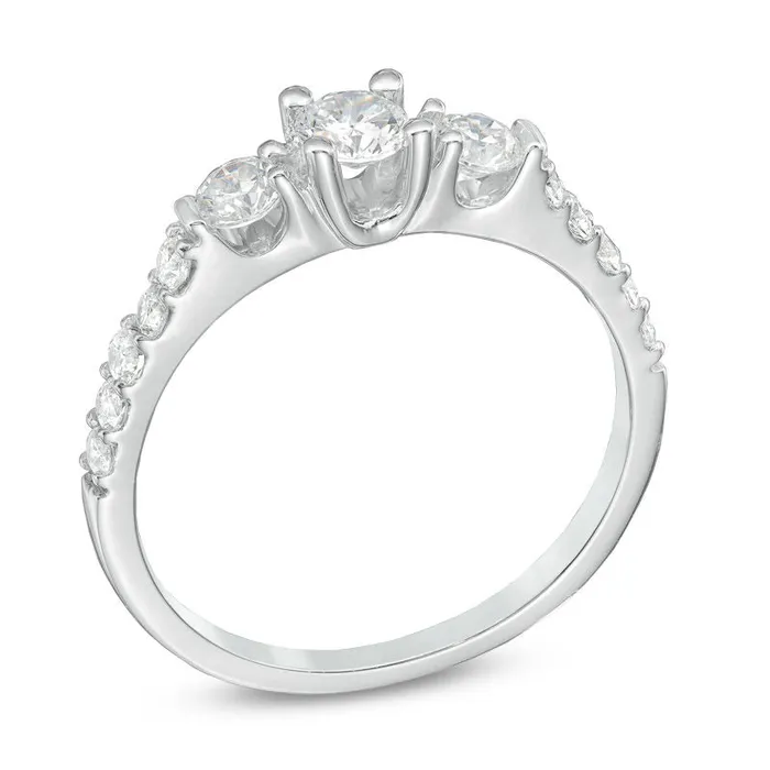 Rings Goldiacom 34 CT TW Diamond Three Stone Engagement Ring in 14K White Gold