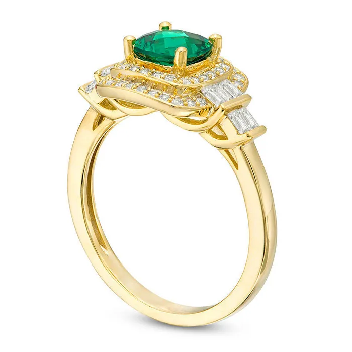 Rings Goldia CushionCut LabCreated Emerald and White Sapphire Double Frame Art Deco Ring in Sterling Silver with Solid 14K Gold Plate Rings Goldia CushionCut LabCreated Emerald and White Sapphire Double Frame Art Deco Ring in Sterling Silver with Solid 14K Gold Plate