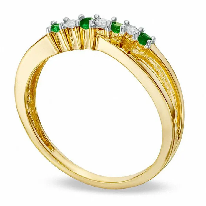 Rings Goldia Emerald and Natural Diamond Accent Split Shank Ring in Solid 10K Yellow Gold