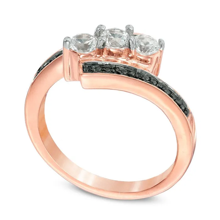 Rings Goldia LabCreated White Sapphire and Enhanced Black Diamond Accent Three Stone Bypass Promise Ring in Solid 10K Rose Gold Rings Goldia LabCreated White Sapphire and Enhanced Black Diamond Accent Three Stone Bypass Promise Ring in Solid 10K Rose Gold