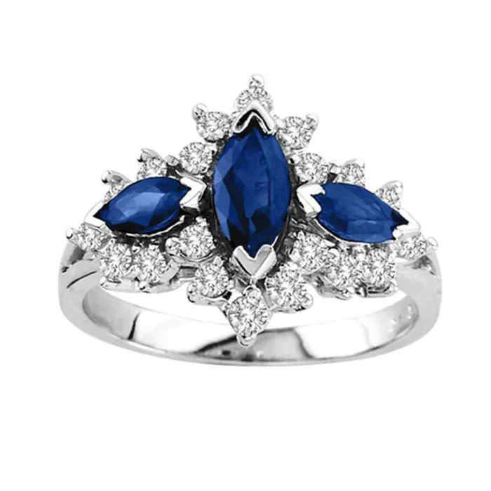 Rings Goldia MarquiseCut Blue Sapphire and 050 CT TW Natural Diamond Three Stone Ring in Solid 14K White Gold Rings Goldia MarquiseCut Blue Sapphire and 050 CT TW Natural Diamond Three Stone Ring in Solid 14K White Gold