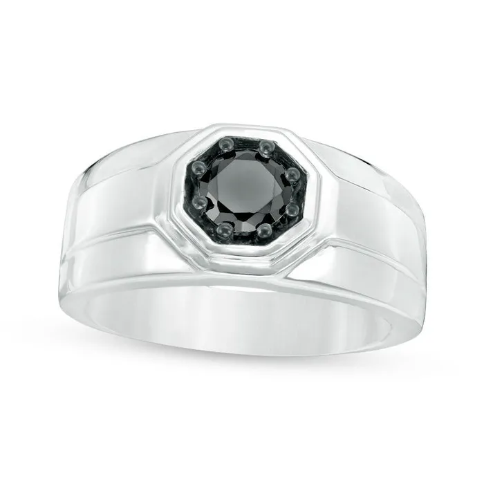 Rings Goldia Mens 075 CT Enhanced Black Natural Diamond Octagon Frame Signet Ring in Sterling Silver Rings Goldia Mens 075 CT Enhanced Black Natural Diamond Octagon Frame Signet Ring in Sterling Silver