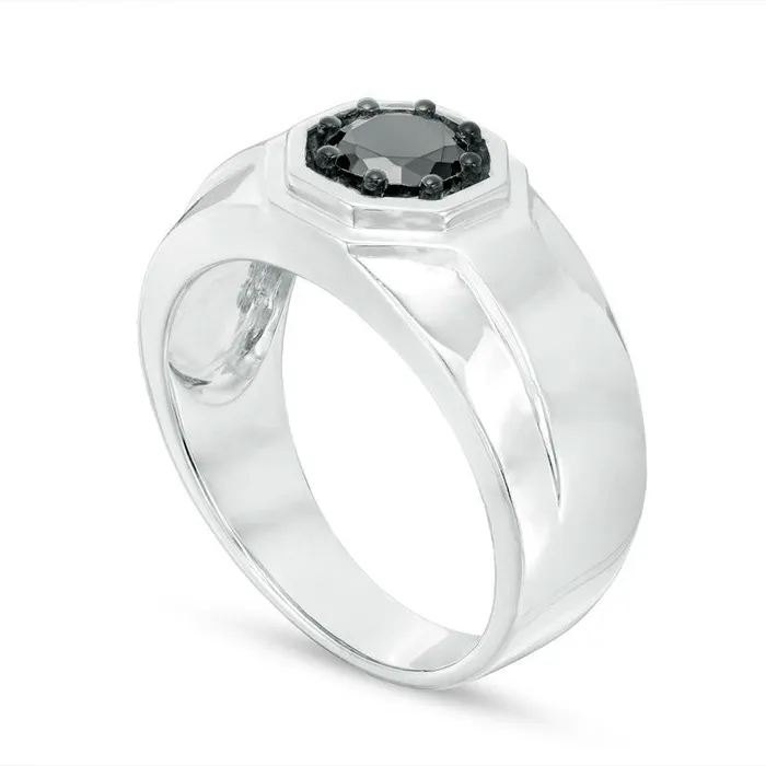 Rings Goldia Mens 075 CT Enhanced Black Natural Diamond Octagon Frame Signet Ring in Sterling Silver Rings Goldia Mens 075 CT Enhanced Black Natural Diamond Octagon Frame Signet Ring in Sterling Silver