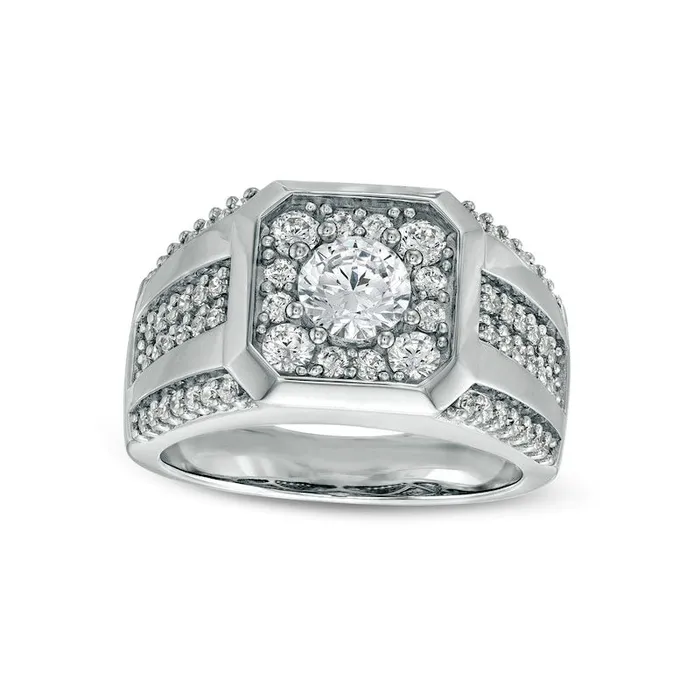 Rings Goldia Mens 175 CT TW Certified LabCreated Diamond Octagonal Frame MultiRow Ring in Solid 14K White Gold FSI2 Rings Goldia Mens 175 CT TW Certified LabCreated Diamond Octagonal Frame MultiRow Ring in Solid 14K White Gold FSI2