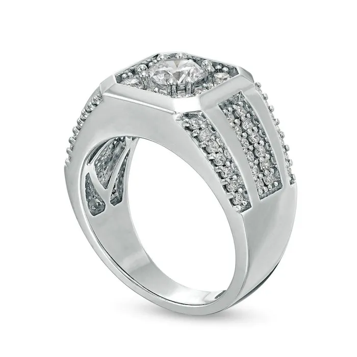 Rings Goldia Mens 175 CT TW Certified LabCreated Diamond Octagonal Frame MultiRow Ring in Solid 14K White Gold FSI2 Rings Goldia Mens 175 CT TW Certified LabCreated Diamond Octagonal Frame MultiRow Ring in Solid 14K White Gold FSI2