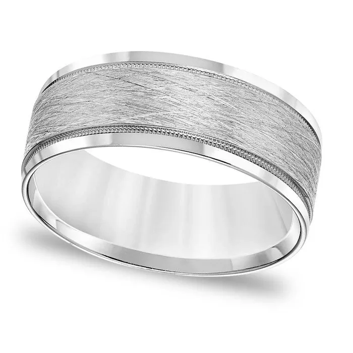Rings Goldia Mens 80mm ComfortFit Brushed Center Milgrain Wedding Band in Solid 14K White Gold Rings Goldia Mens 80mm ComfortFit Brushed Center Milgrain Wedding Band in Solid 14K White Gold