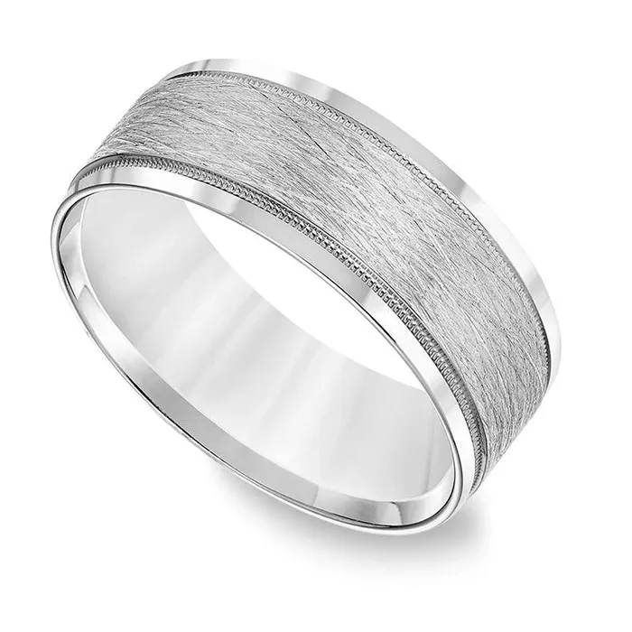 Rings Goldia Mens 80mm ComfortFit Brushed Center Milgrain Wedding Band in Solid 14K White Gold Rings Goldia Mens 80mm ComfortFit Brushed Center Milgrain Wedding Band in Solid 14K White Gold