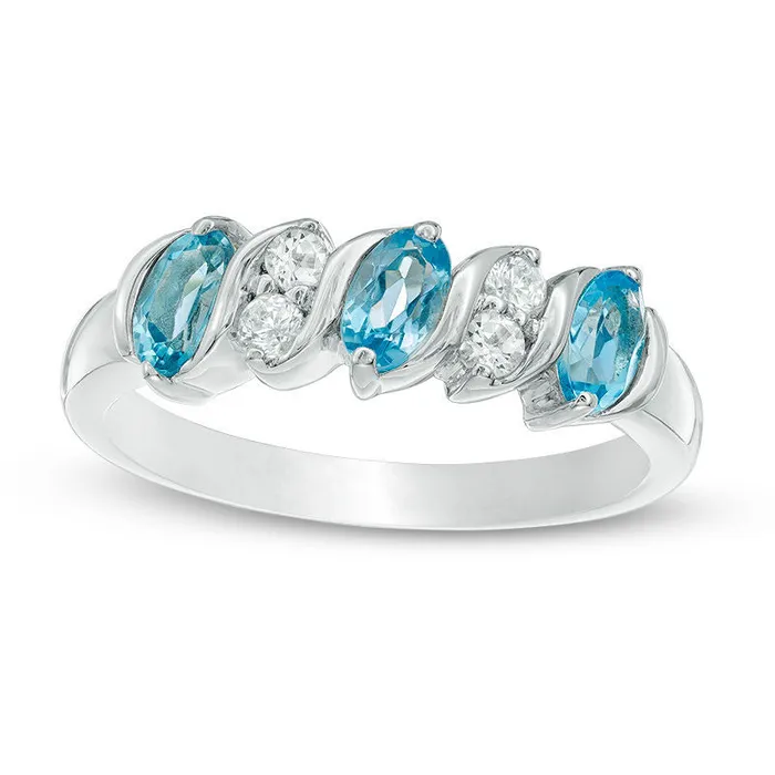 Rings Goldia Oval Blue Topaz and White Topaz Five Stone Ring in Sterling Silver Rings Goldia Oval Blue Topaz and White Topaz Five Stone Ring in Sterling Silver