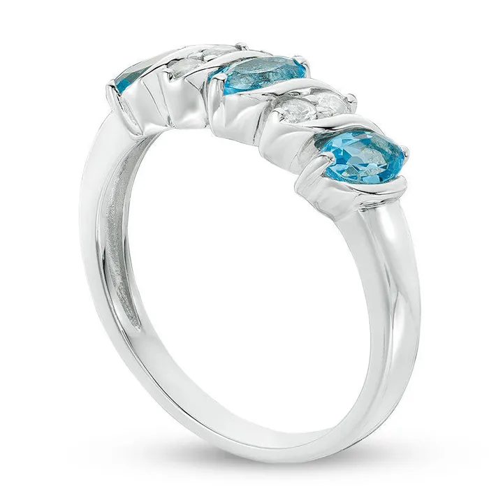 Rings Goldia Oval Blue Topaz and White Topaz Five Stone Ring in Sterling Silver Rings Goldia Oval Blue Topaz and White Topaz Five Stone Ring in Sterling Silver