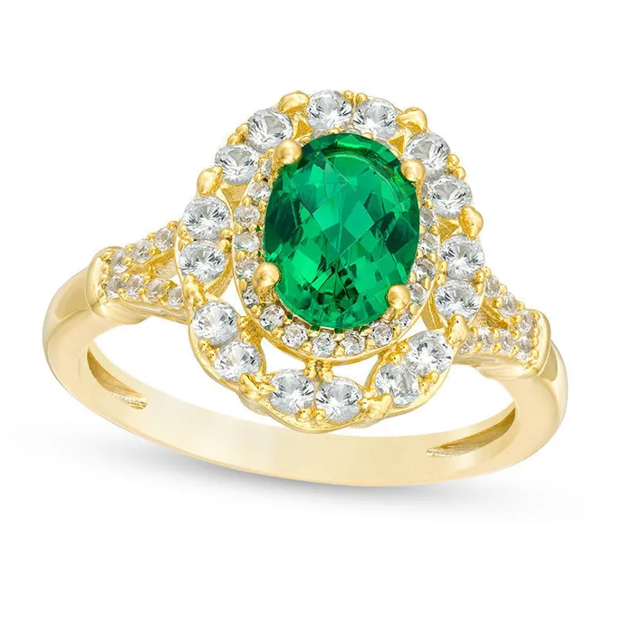 Rings Goldia Oval LabCreated Emerald and White Sapphire Double Frame Ring in Sterling Silver with Solid 14K Gold Plate Rings Goldia Oval LabCreated Emerald and White Sapphire Double Frame Ring in Sterling Silver with Solid 14K Gold Plate