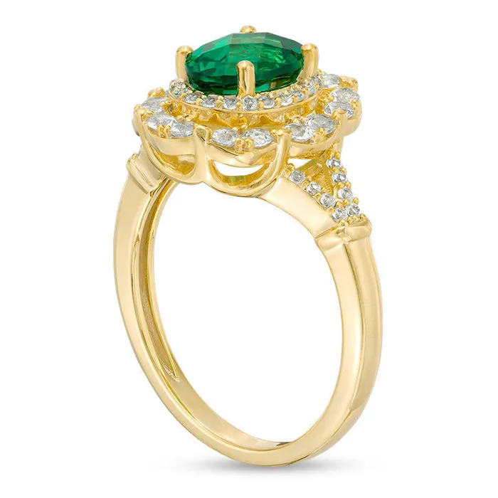 Rings Goldia Oval LabCreated Emerald and White Sapphire Double Frame Ring in Sterling Silver with Solid 14K Gold Plate Rings Goldia Oval LabCreated Emerald and White Sapphire Double Frame Ring in Sterling Silver with Solid 14K Gold Plate