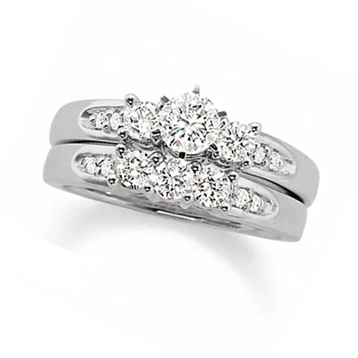 Rings Goldia Previously Owned 15 CT TW Natural Diamond Three Stone Bridal Engagement Ring Set in Solid 14K White Gold Rings Goldia Previously Owned 15 CT TW Natural Diamond Three Stone Bridal Engagement Ring Set in Solid 14K White Gold