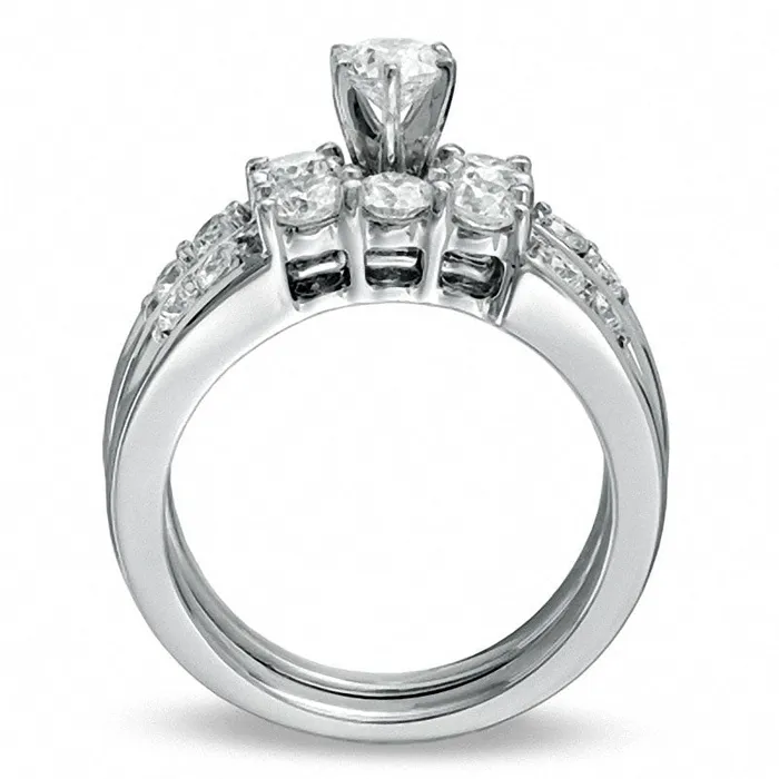 Rings Goldia Previously Owned 15 CT TW Natural Diamond Three Stone Bridal Engagement Ring Set in Solid 14K White Gold Rings Goldia Previously Owned 15 CT TW Natural Diamond Three Stone Bridal Engagement Ring Set in Solid 14K White Gold