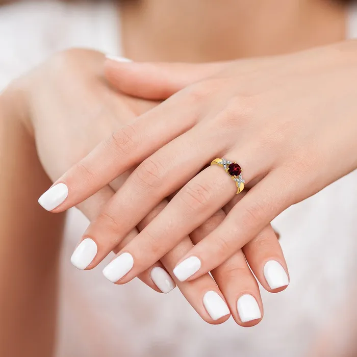 Rings Goldia Solid 14k Twotone Simulated Garnet and CZ Ring