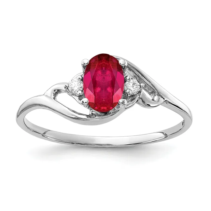 Rings Goldia Solid 14k White Gold 6x4mm Oval Simulated Ruby AA CZ Ring