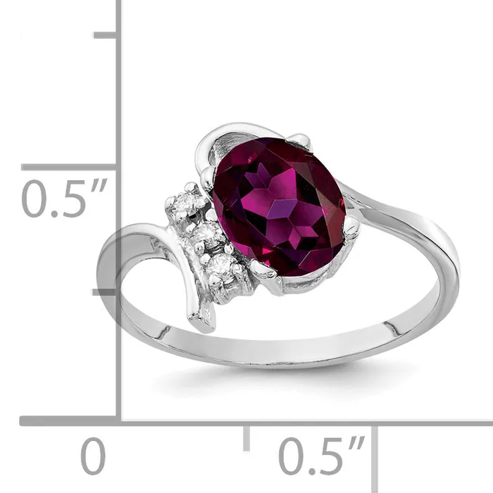 Rings Goldia Solid 14k White Gold 8x6mm Oval Rhodolite Simulated Garnet VS CZ Ring