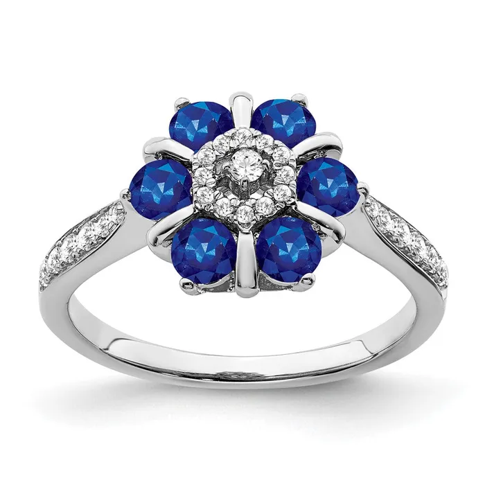 Rings Goldia Solid 14k White Gold Simulated Sapphire and CZ Floral Ring