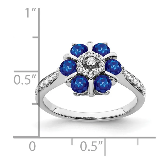 Rings Goldia Solid 14k White Gold Simulated Sapphire and CZ Floral Ring