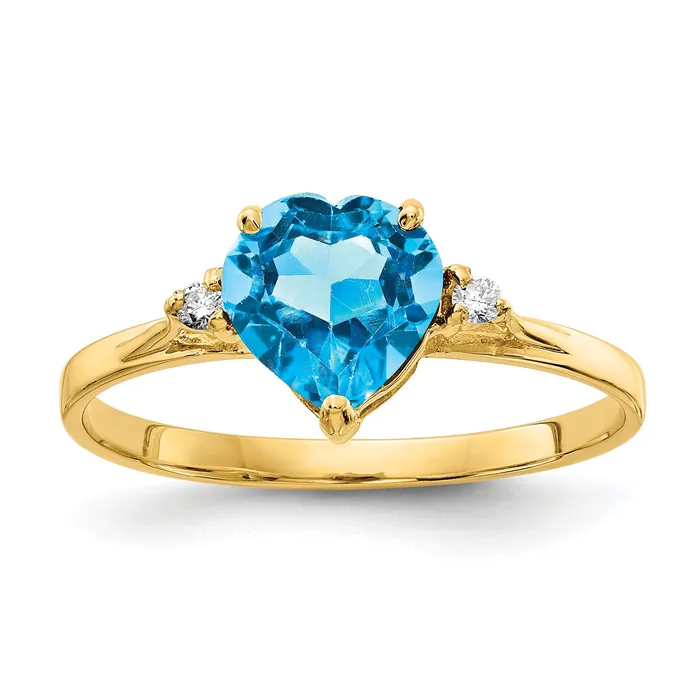 Rings Goldia Solid 14k Yellow Gold 7mm Heart Simulated Blue Topaz AAA CZ Ring Rings Goldia Solid 14k Yellow Gold 7mm Heart Simulated Blue Topaz AAA CZ Ring