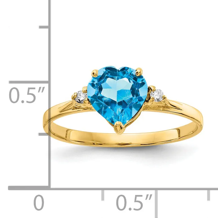Rings Goldia Solid 14k Yellow Gold 7mm Heart Simulated Blue Topaz AAA CZ Ring