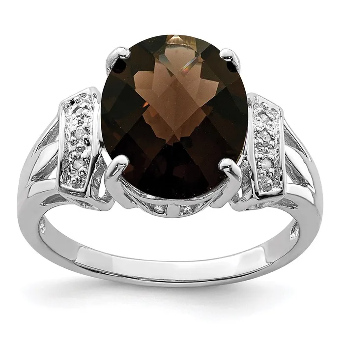 Rings Goldia Sterling Silver Rhodium CheckerCut Smoky Quartz u0026 Diamond Ring Rings Goldia Sterling Silver Rhodium CheckerCut Smoky Quartz u0026 Diamond Ring