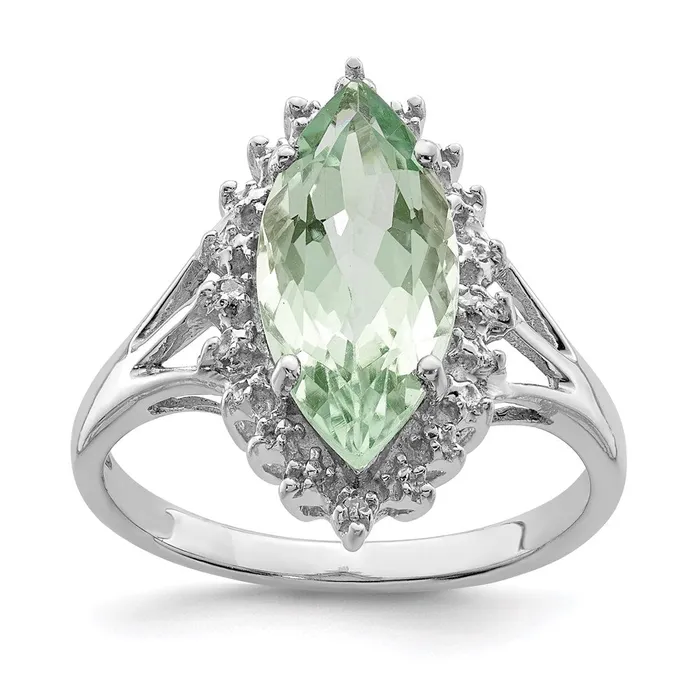 Rings Goldia Sterling Silver Rhodium Green Quartz Diamond Ring