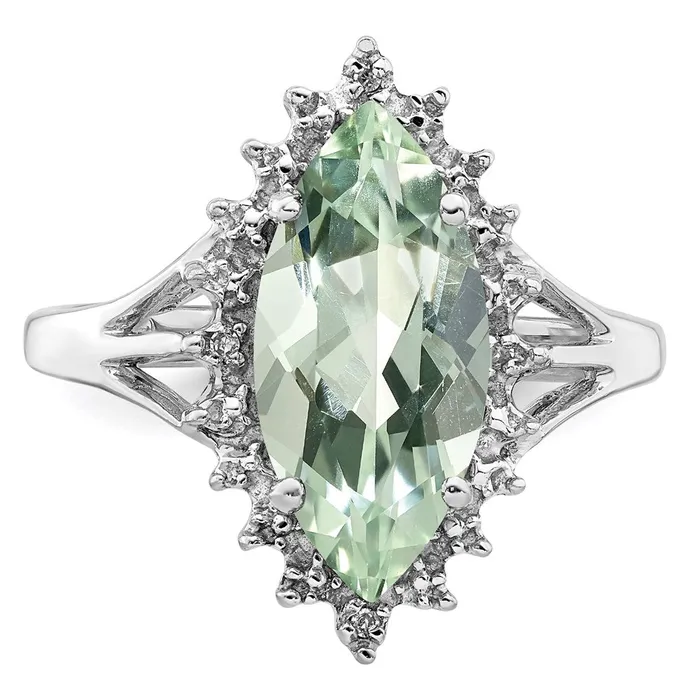 Rings Goldia Sterling Silver Rhodium Green Quartz Diamond Ring