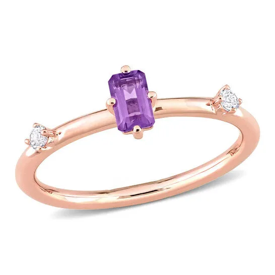 Rings JMS always Original Amour 10k Rose Gold 25 CT TGW EmeraldCut Amethyst and White Topaz Stackable Ring Rings JMS always Original Amour 10k Rose Gold 25 CT TGW EmeraldCut Amethyst and White Topaz Stackable Ring