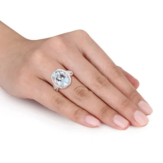 Rings JMS always Original Amour 30 34 CT TGW Aquamarine and 78 CT TW Diamond Cocktail Halo Split Shank Ring in 14k Rose Gold Rings JMS always Original Amour 30 34 CT TGW Aquamarine and 78 CT TW Diamond Cocktail Halo Split Shank Ring in 14k Rose Gold