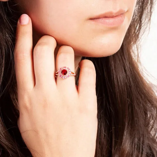 Rings JMS always Original Elegant Confetti Womens 18K Rose Gold Plated Red and Pink CZ Simulated Diamond Floral Halo Ring Rings JMS always Original Elegant Confetti Womens 18K Rose Gold Plated Red and Pink CZ Simulated Diamond Floral Halo Ring