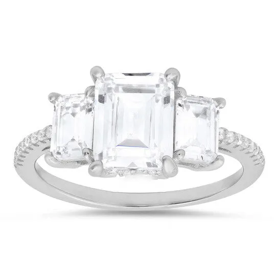 Rings JMS always Original Kylie Harper Sterling Silver 3Stone Emeraldcut Cubic Zirconia CZ Ring Rings JMS always Original Kylie Harper Sterling Silver 3Stone Emeraldcut Cubic Zirconia CZ Ring