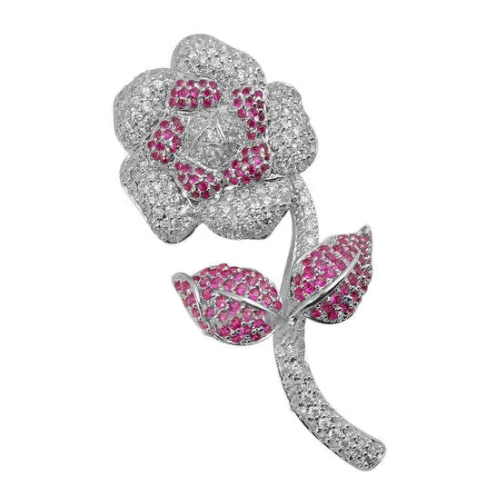Rings JMS always Original Megan Walford Sterling Silver Cubic Zirconia Flower with Stem Pin Rings JMS always Original Megan Walford Sterling Silver Cubic Zirconia Flower with Stem Pin