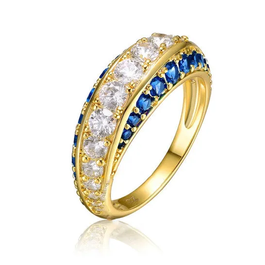 Rings JMS always Original Rachel Glauber Sterling Silver 14K Gold Plated and Sapphire Cubic Zirconia Coctail Ring