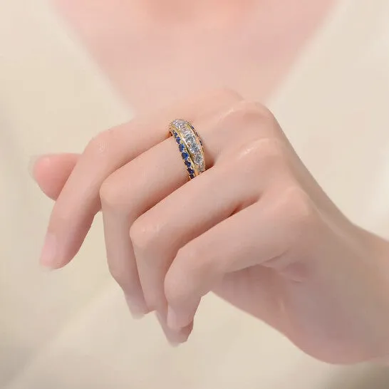 Rings JMS always Original Rachel Glauber Sterling Silver 14K Gold Plated and Sapphire Cubic Zirconia Coctail Ring Rings JMS always Original Rachel Glauber Sterling Silver 14K Gold Plated and Sapphire Cubic Zirconia Coctail Ring