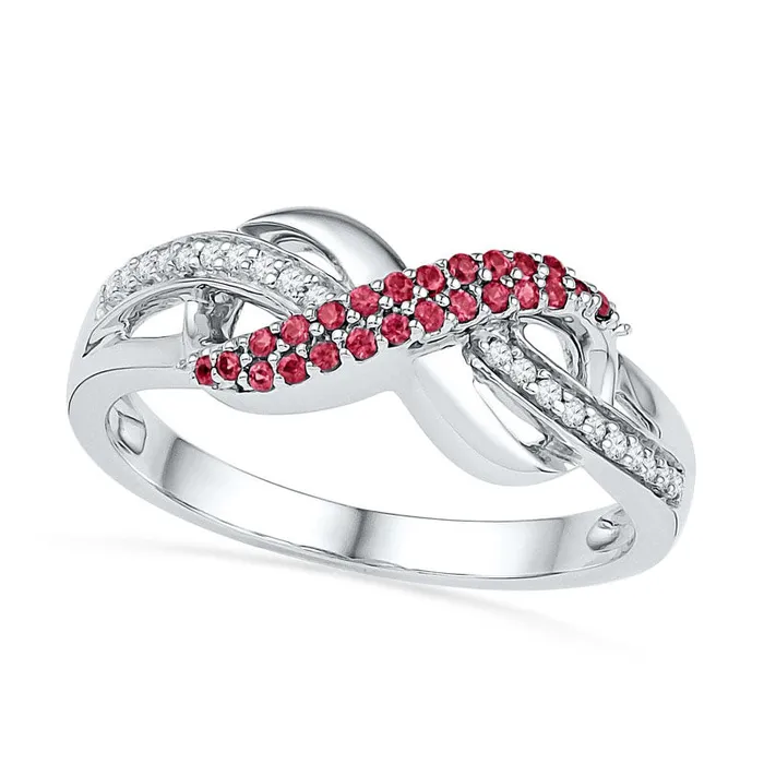 Rings LabCreated Ruby and Diamond Accent Infinity Loop Ring in Sterling Silver Goldia Rings LabCreated Ruby and Diamond Accent Infinity Loop Ring in Sterling Silver Goldia