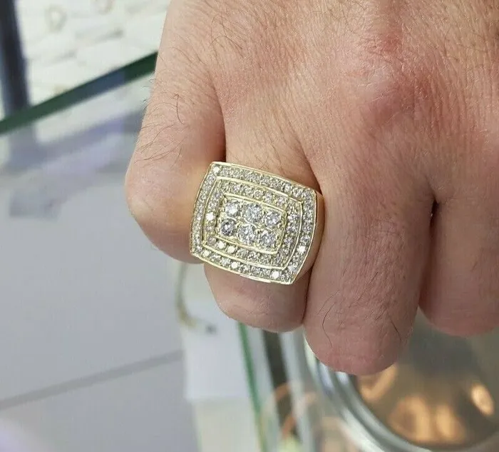Rings Mens 3 CT Diamond Double Cushion Frame Ring in 10 Yellow Gold Goldiacom