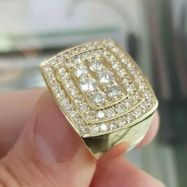 Rings Mens 3 CT Diamond Double Cushion Frame Ring in 10 Yellow Gold Goldiacom