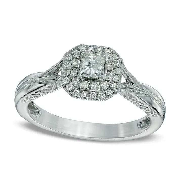 Rings Previously Owned 033 CT TW PrincessCut Natural Diamond Frame Antique VintageStyle Engagement Ring in Solid 10K White Gold Goldia Rings Previously Owned 033 CT TW PrincessCut Natural Diamond Frame Antique VintageStyle Engagement Ring in Solid 10K White Gold Goldia