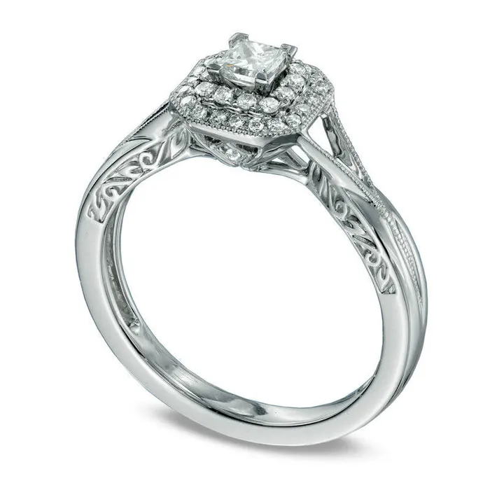Rings Previously Owned 033 CT TW PrincessCut Natural Diamond Frame Antique VintageStyle Engagement Ring in Solid 10K White Gold Goldia Rings Previously Owned 033 CT TW PrincessCut Natural Diamond Frame Antique VintageStyle Engagement Ring in Solid 10K White Gold Goldia