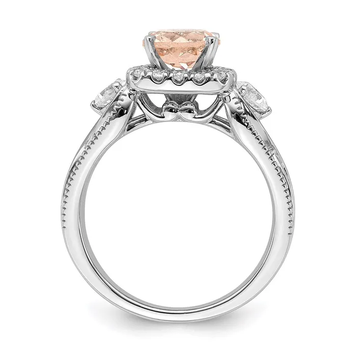 Rings Solid 14k White Gold Morganite Simulated CZ Halo Engagement Ring Goldia