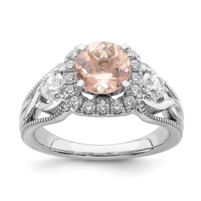 Rings Solid 14k White Gold Morganite Simulated CZ Halo Engagement Ring Goldia