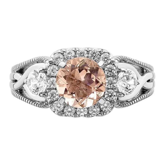 Rings Solid 14k White Gold Morganite Simulated CZ Halo Engagement Ring Goldia
