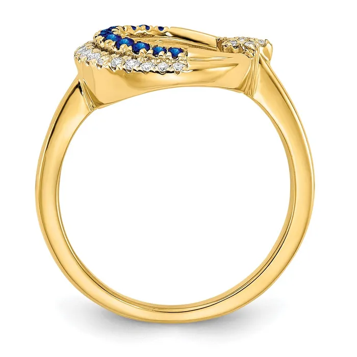 Rings Solid 14k Yellow Gold Polished Simulated Sapphire and CZ Moon wStar Ring Goldia