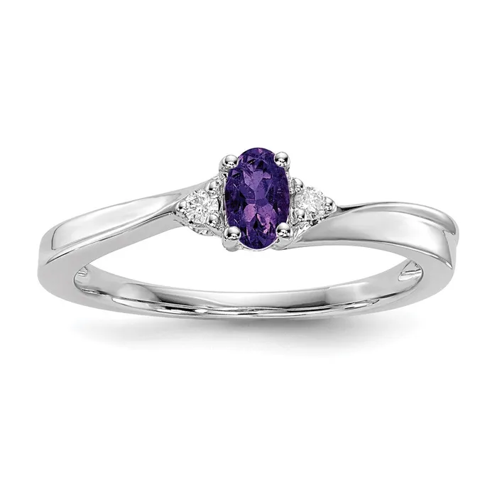 Rings Sterling Silver Rhodiumplated AmethystDiamond Birthstone Ring Goldia