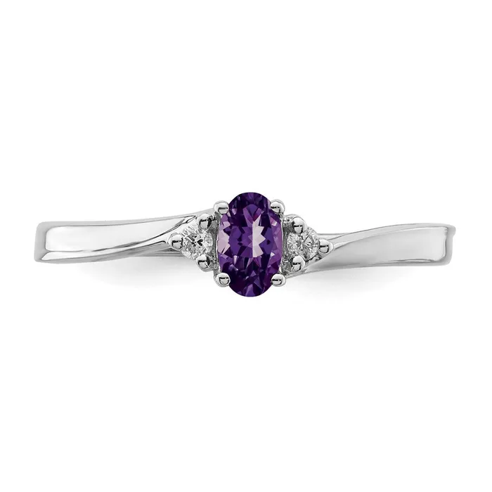 Rings Sterling Silver Rhodiumplated AmethystDiamond Birthstone Ring Goldia