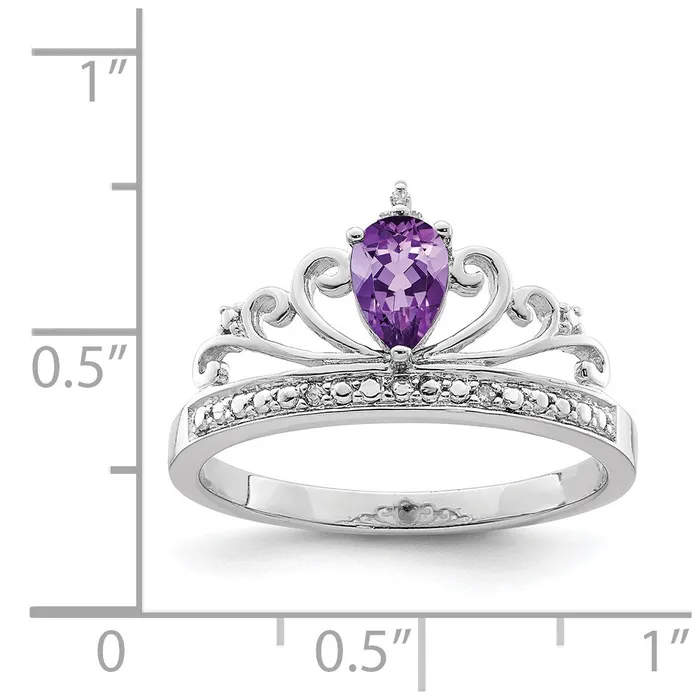 Rings Sterling Silver Rhodium Plated Diamond u0026 Amethyst Teardrop Ring Goldia